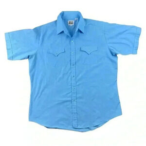 Ely Cattleman Blue Short Sleeve Solid Western Pearl Snap Button Down XL Shirt